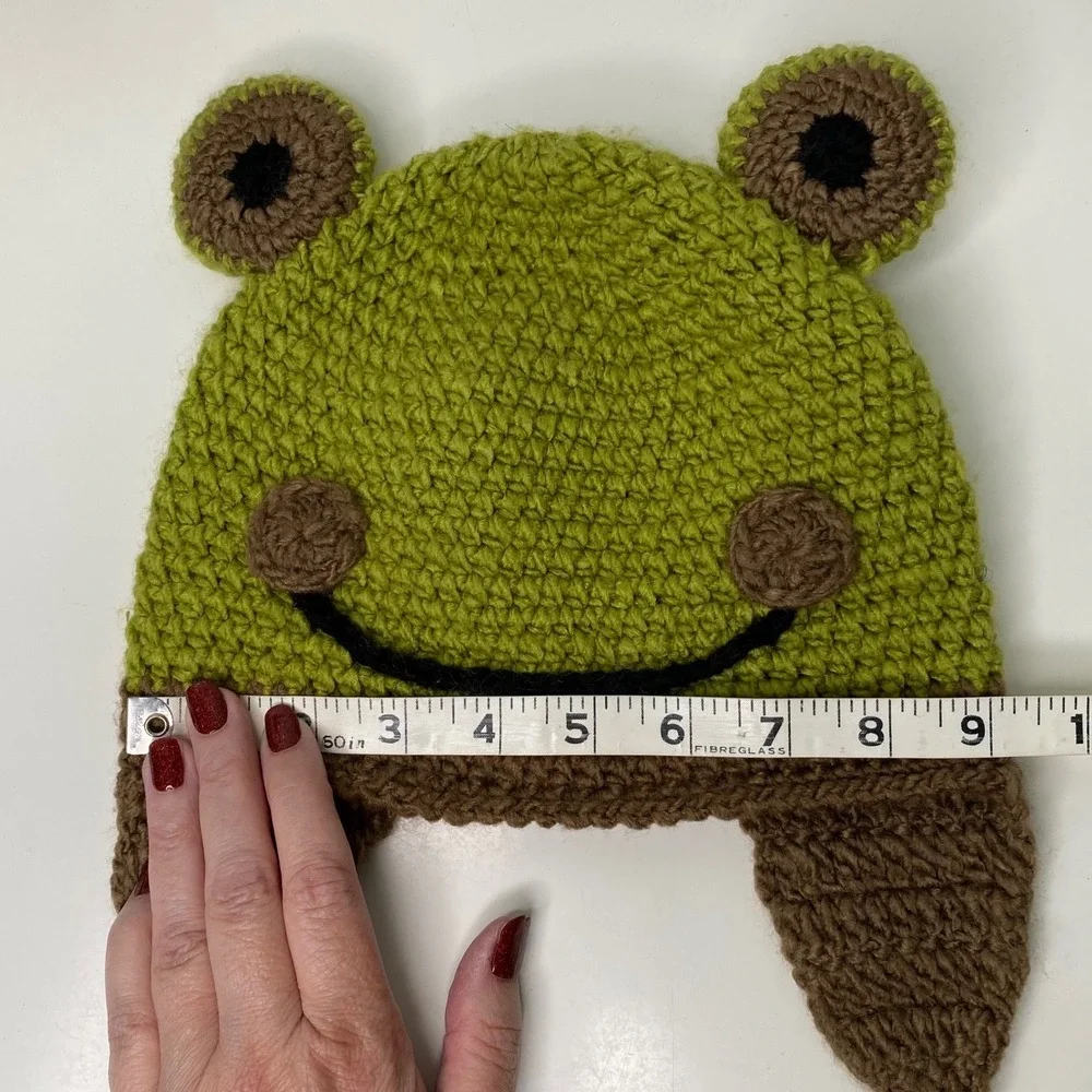 Kids Crochet Frog Hat Green Brown Ear Flaps Winter Beanie Cap Unisex‎